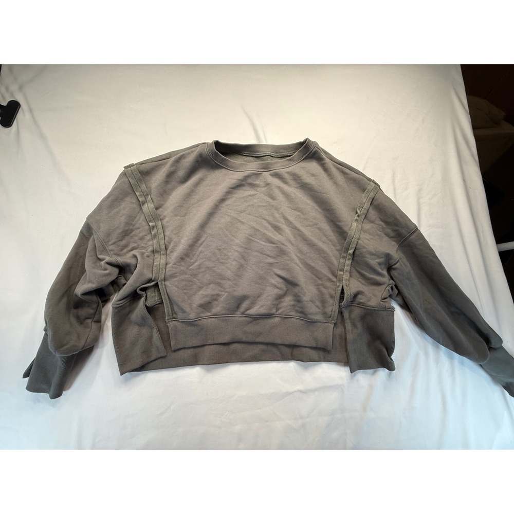 ZARA Women Cropped Sweatshirt M Light Grey Raw Edge Seam Deconstructed J7K064